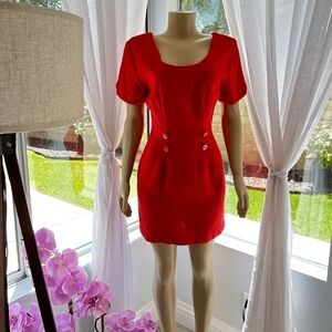 Vintage La Belle Red Retro Sheath Dress Size 9 Short Sleeve Embroidered EUC